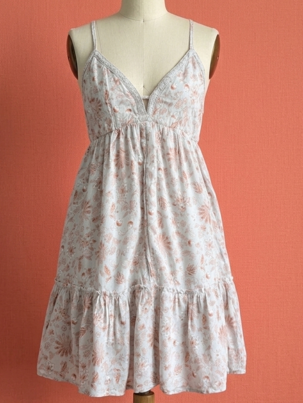 NWT By Together Floral Boho Mini Dress Cream Rust Strappy Back L